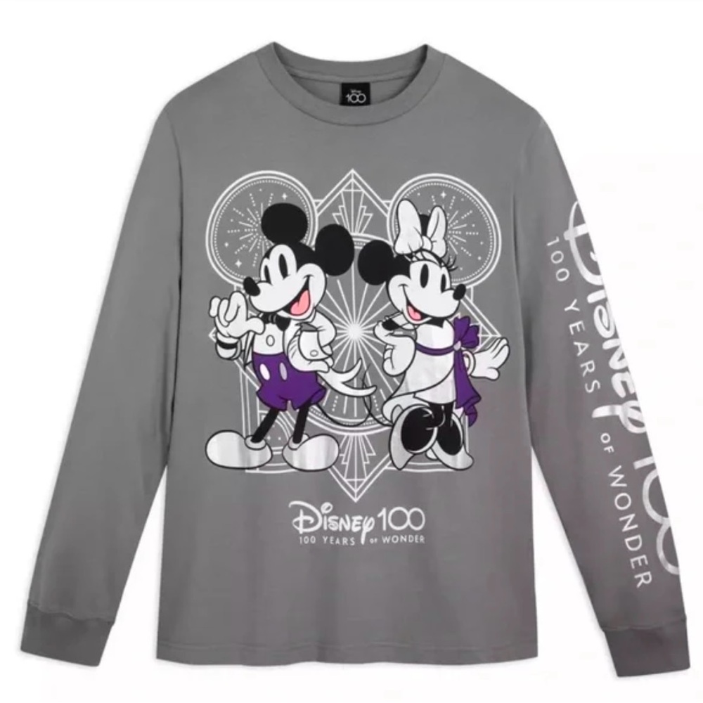 Disney 100 Years of Wonder Mickey Minnie‎ Gray Long Sleeve Shirt Pullover  L 147